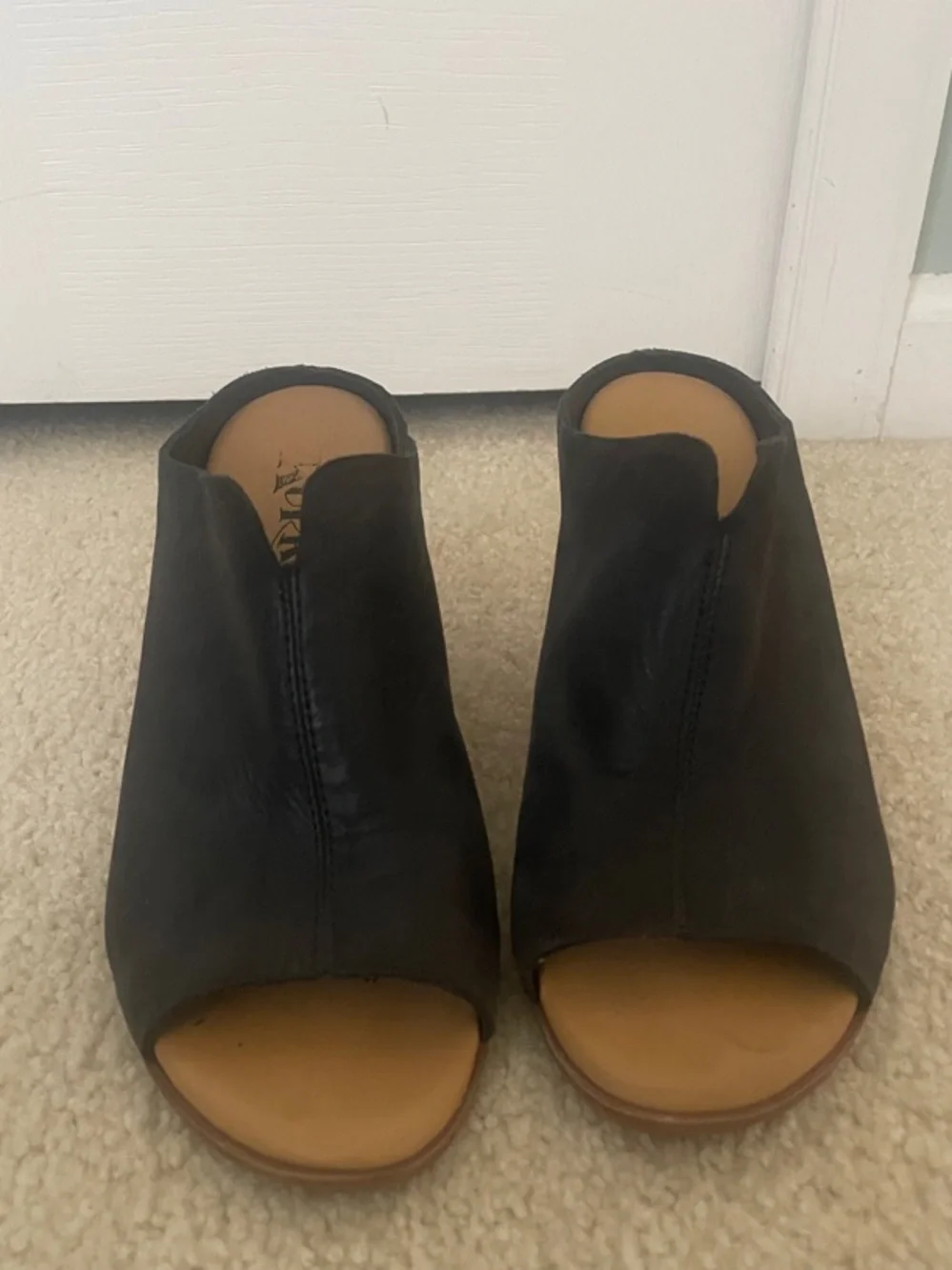Korks Black Suede Cork Open-Toe Wedge